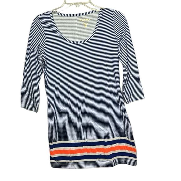 Lilly Pulitzer Beacon Navy Blue White Stripe Quarter Sleeve Mini Sleeve Dress. S - Picture 2 of 9